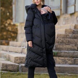 Seraphine Black Long 3-In-1 Maternity & Carrier Coat